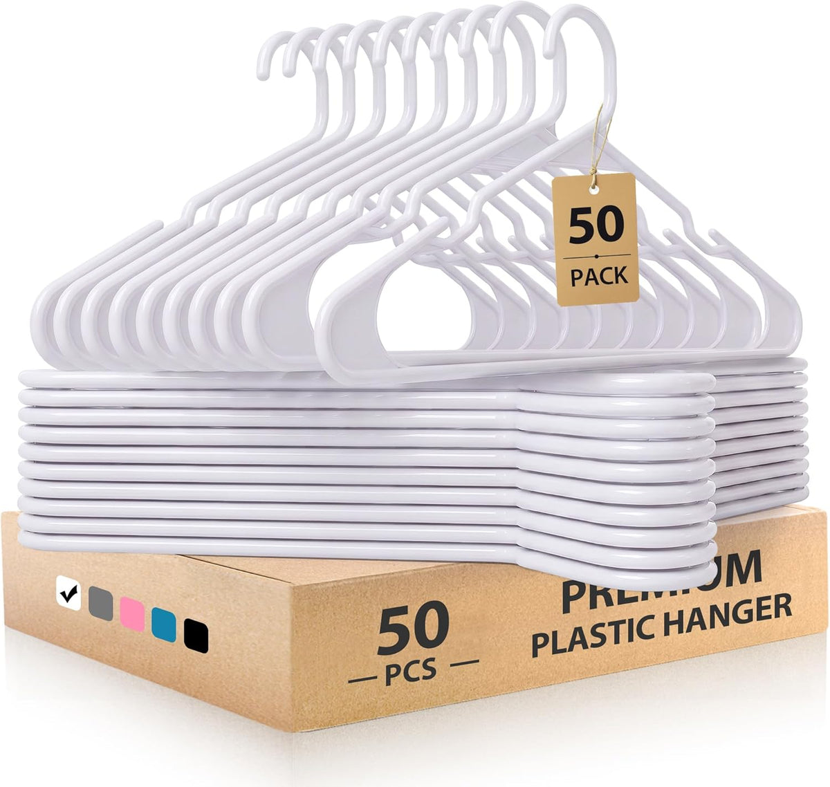 Plastic Hangers, Space Saving Clothes Hanger, Durable and Strong Closet Organizers and Storage (White, 50 Pack)