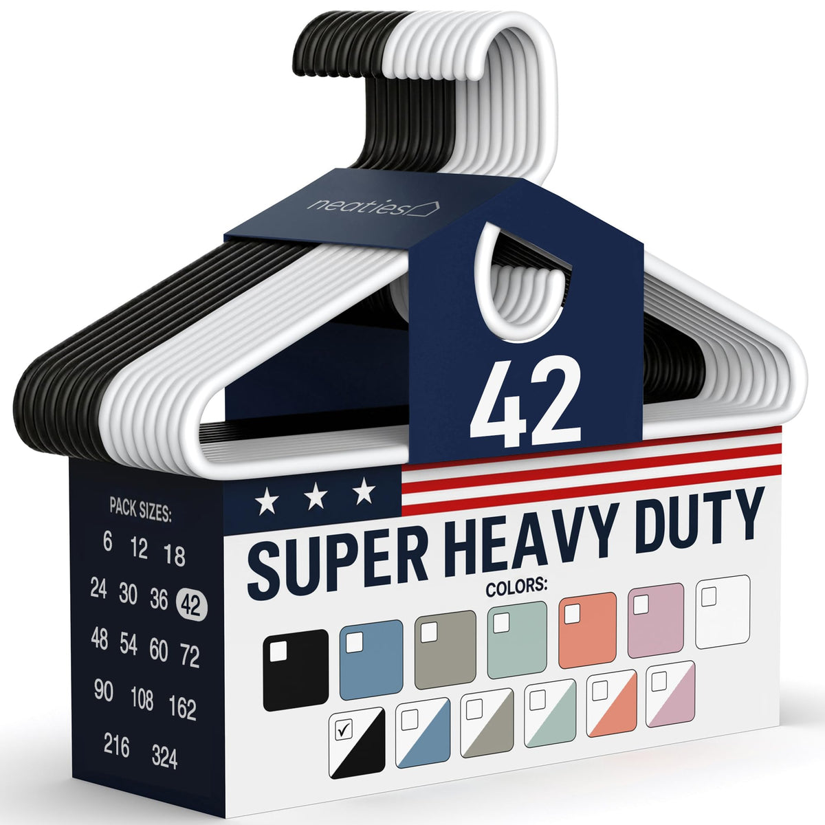 Super Heavy Duty Clothes Hangers 18 Pack – Made in the USA - 10lb Capacity, Thick Plastic Hangers for Pants, Coats, Jackets, Jeans and Adult Clothing – White