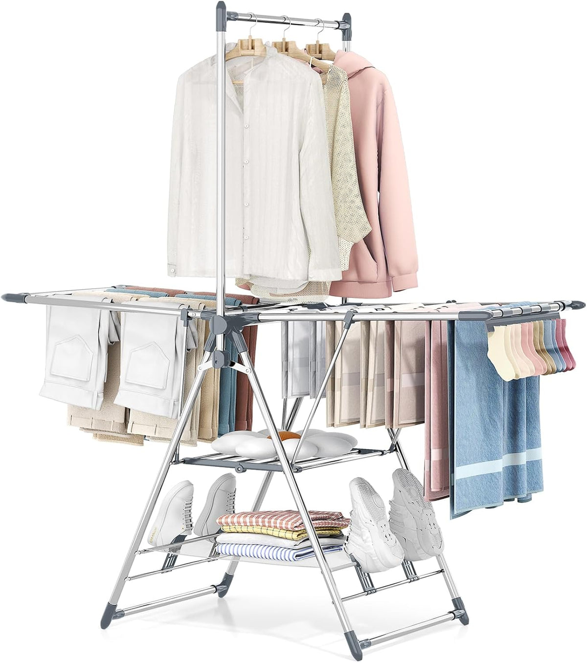 APEXCHASER Clothes Drying Rack with High Hanger, 3-Level Drying Racks
