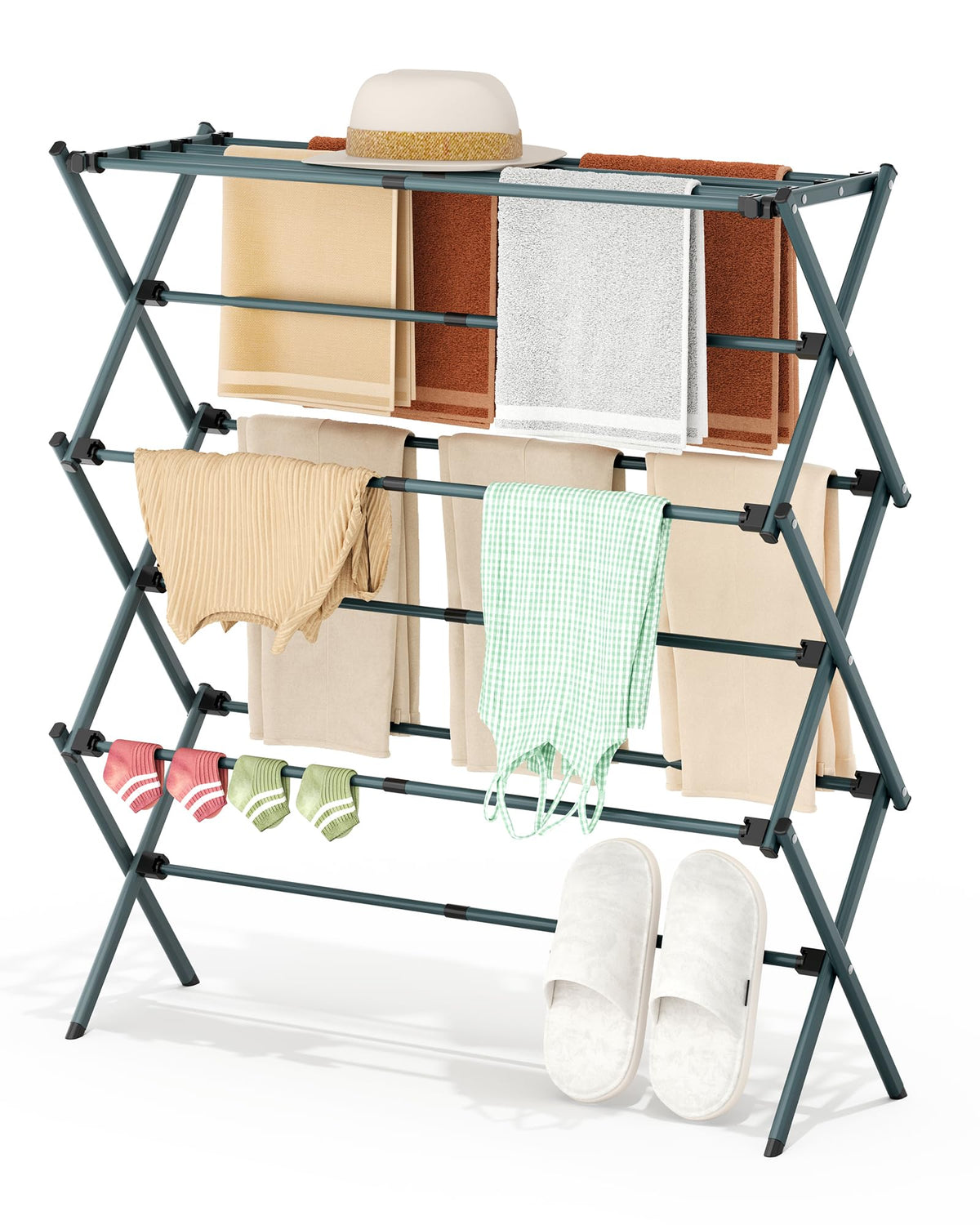 APEXCHASER 3-Tier Foldable Clothes Drying Rack, 37.6" H, White