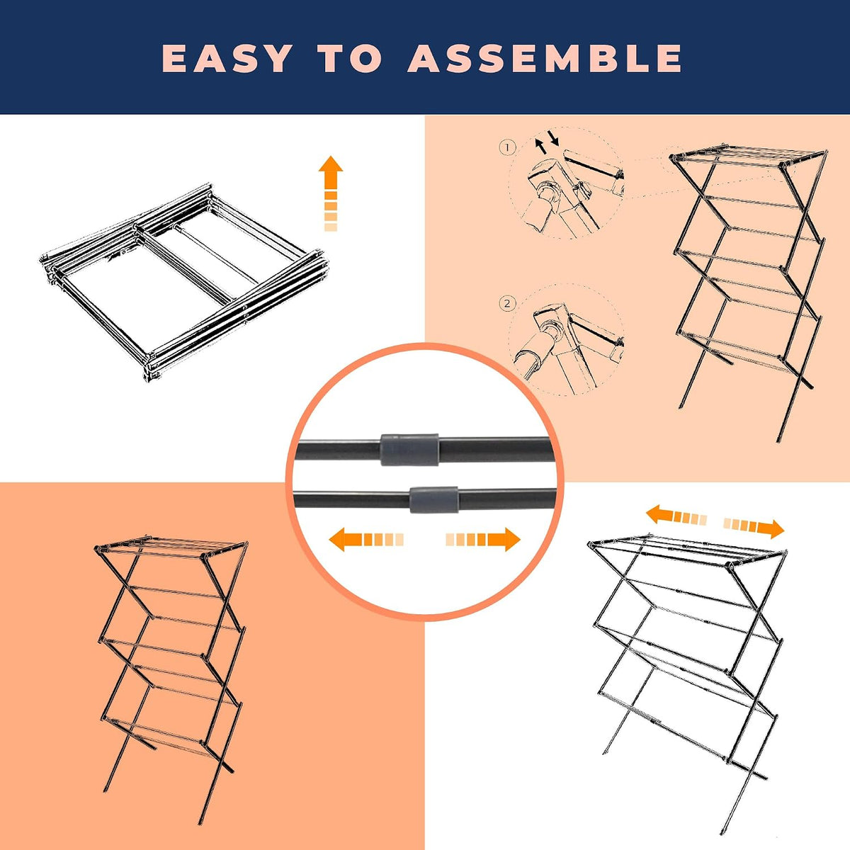 happhom Clothes Drying Rack, Foldable Drying Rack Clothing, Laundry Drying Rack, Expandable and Collabsible Drying Rack, Free-Standing Large Clothes Dryer, Space Saving Indoor&Outdoor, Silver
