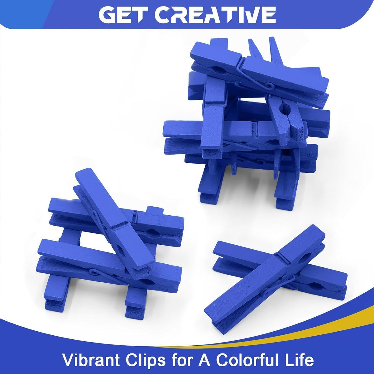 100 Pcs Blue Clothes pins - 2.9 Inch Wooden Clothespins Cheer Clips