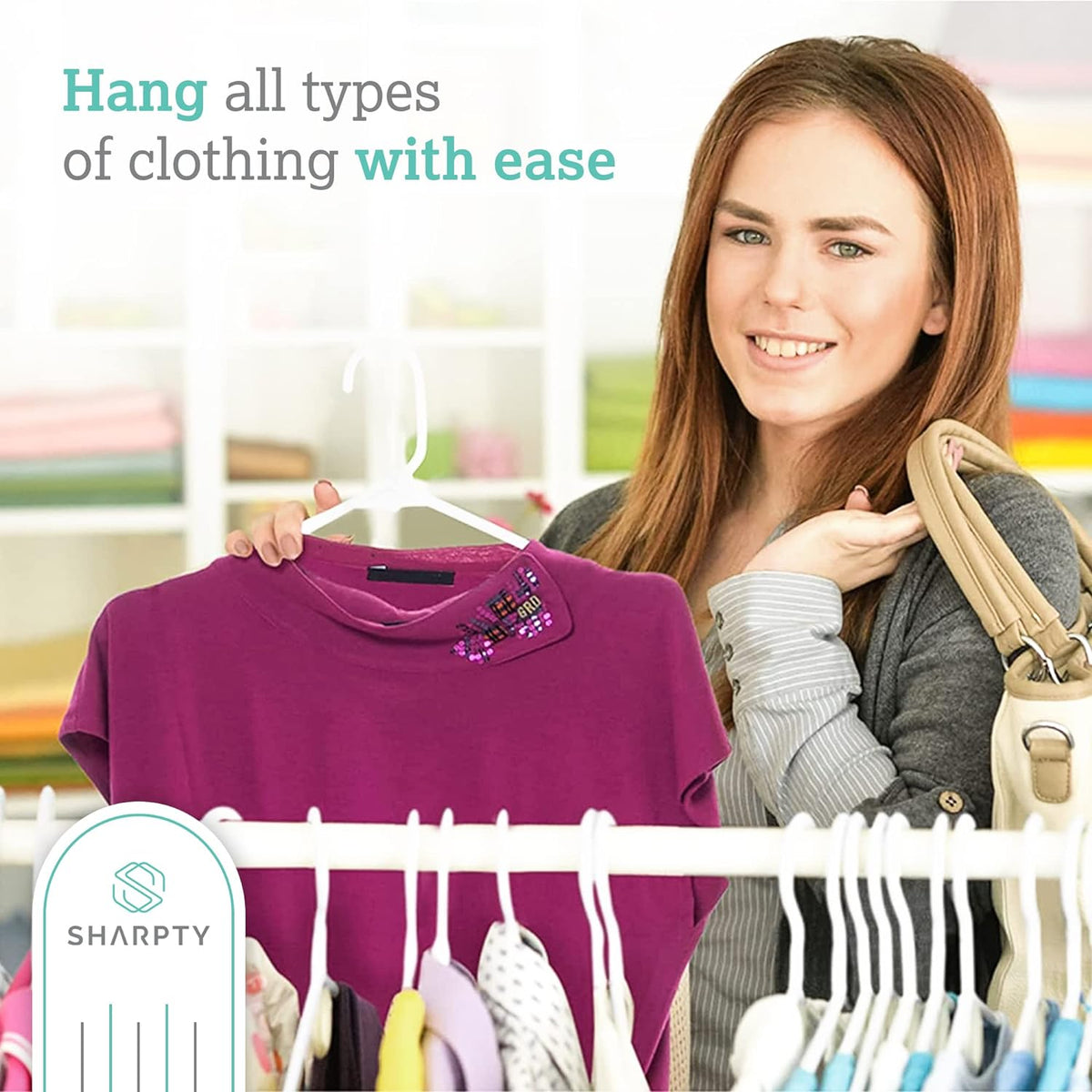 Sharpty Plastic Hangers Clothes Hangers for Clothing, Closet, Coats & Shirts - Durable, Thick, Tough & Space Saving - for Everyday Standard Use, Room Essentials & Basics - 20 Pack - White
