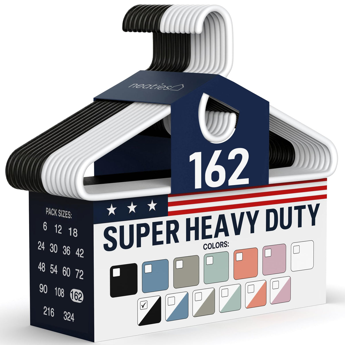 Super Heavy Duty Clothes Hangers 18 Pack – Made in the USA - 10lb Capacity, Thick Plastic Hangers for Pants, Coats, Jackets, Jeans and Adult Clothing – White