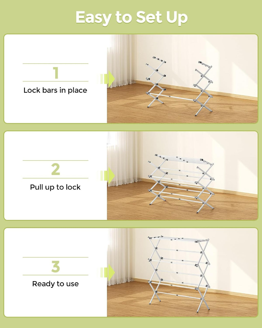 APEXCHASER 3-Tier Foldable Clothes Drying Rack, 37.6" H, White