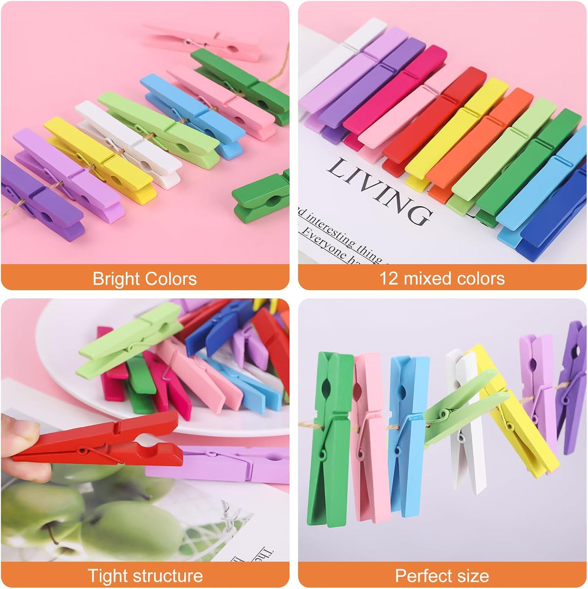 WAENLIR Colored Clothes pins 12 Color 2.9inch 50PCS, Colorful ClothesPins Wooden Clips for Photos Pictures Decorative Crafts, Decoration clothespins Clothing Hanging clothespins