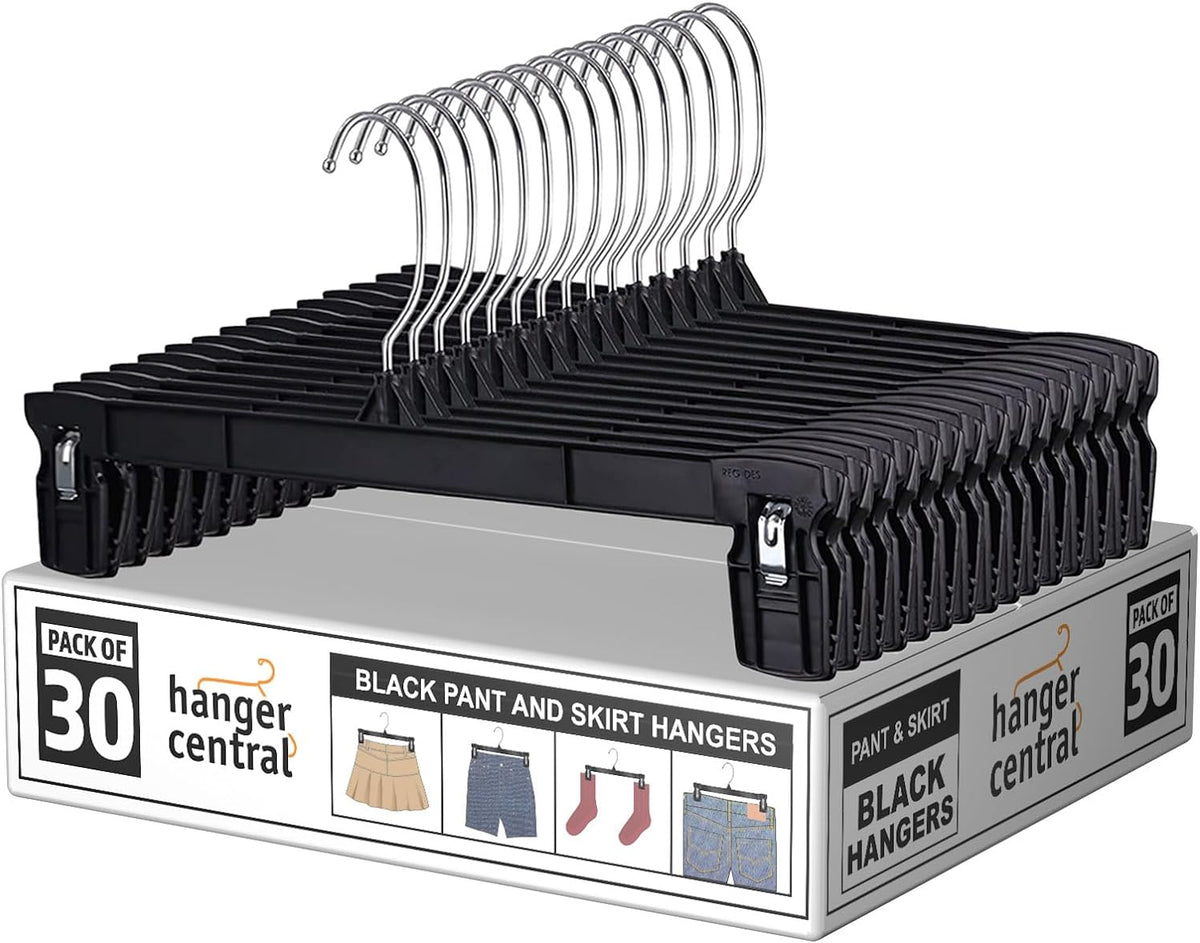 12 inch 30 Pack Pants Hangers Slim Plastic Black