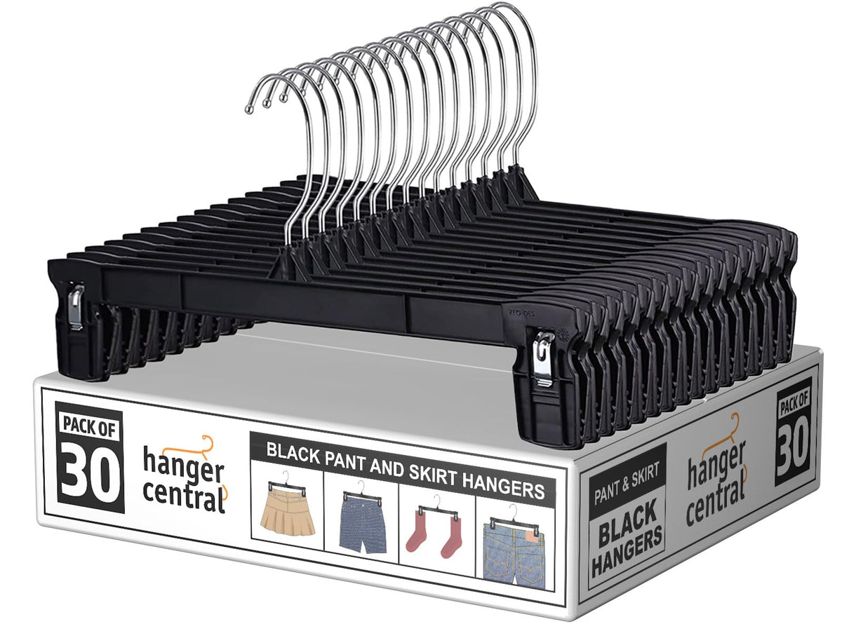 12 inch 30 Pack Pants Hangers Slim Plastic Black
