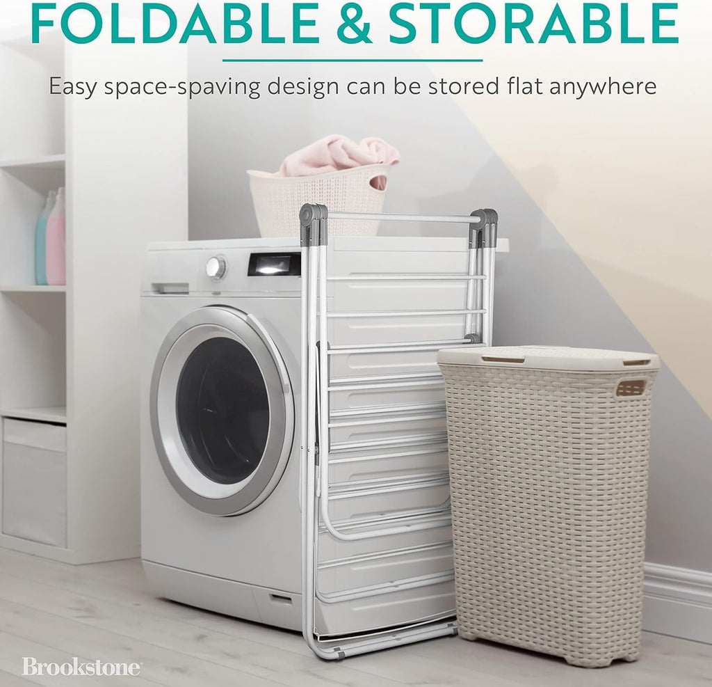 Brookstone 2 Tier Folding Rack - Indoor/Outdoor Collapsible Clothes Dryer Stand Laundry or Shoe Rack, Heavy Duty Freestanding Garment Hanger, Foldable, Clothing Drying Rack, White