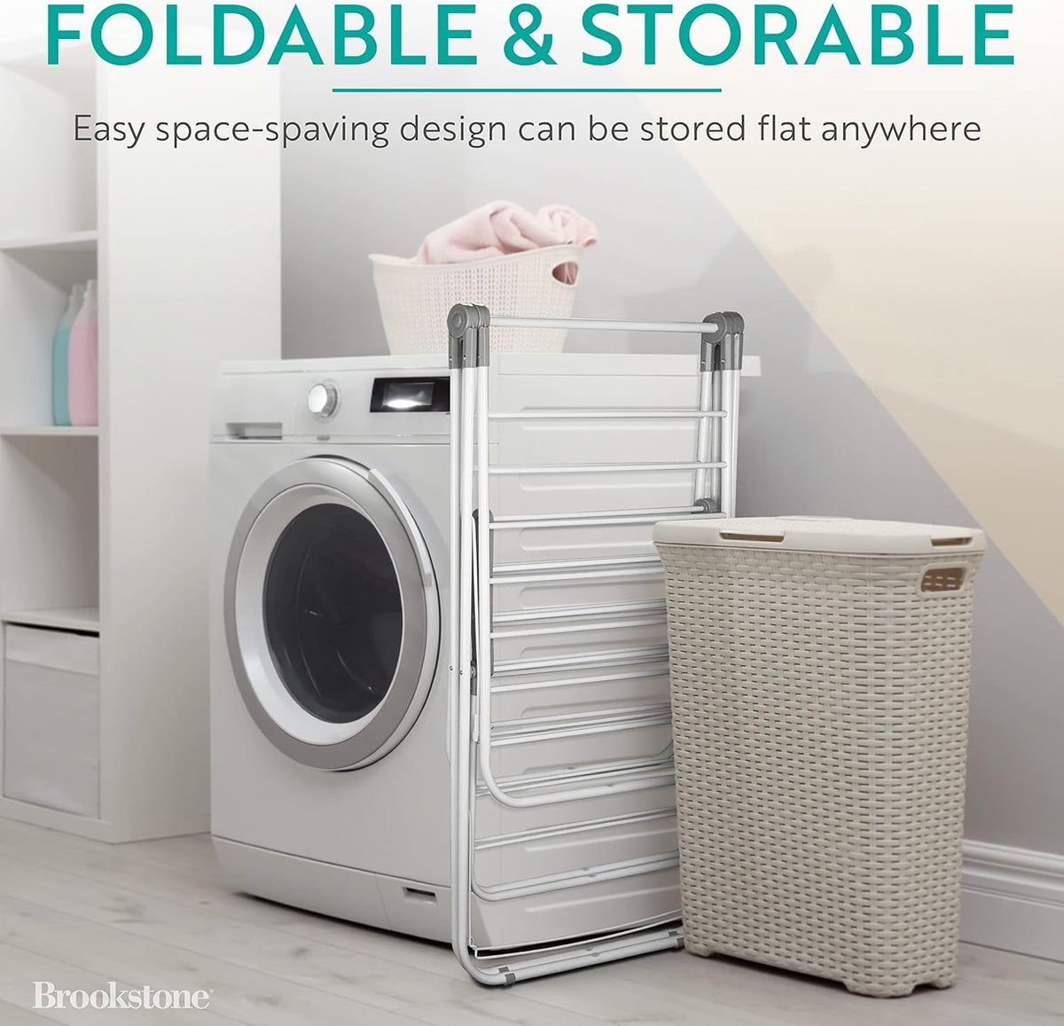 Brookstone 2 Tier Folding Rack - Indoor/Outdoor Collapsible Clothes Dryer Stand Laundry or Shoe Rack, Heavy Duty Freestanding Garment Hanger, Foldable, Clothing Drying Rack, White