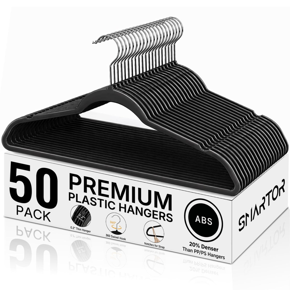 SMARTOR Plastic Hangers 50 Pack, Heavy Duty Plastic Hangers for Clothes