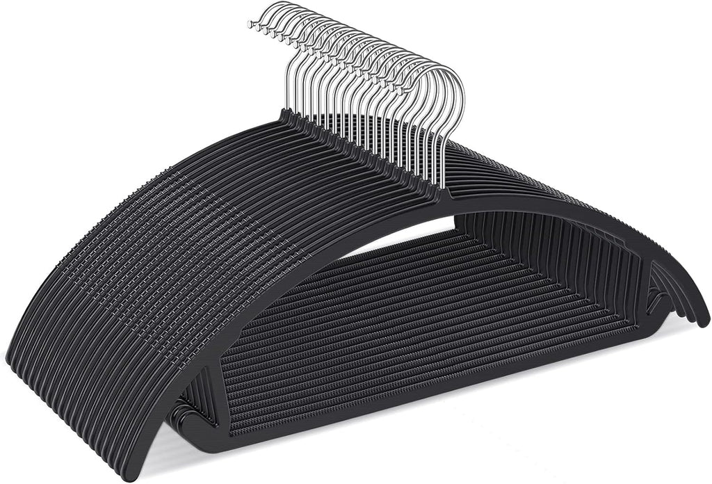 Ergonomic Curved Plastic Hangers 50 Pack No-Bump Black, Heavy Duty