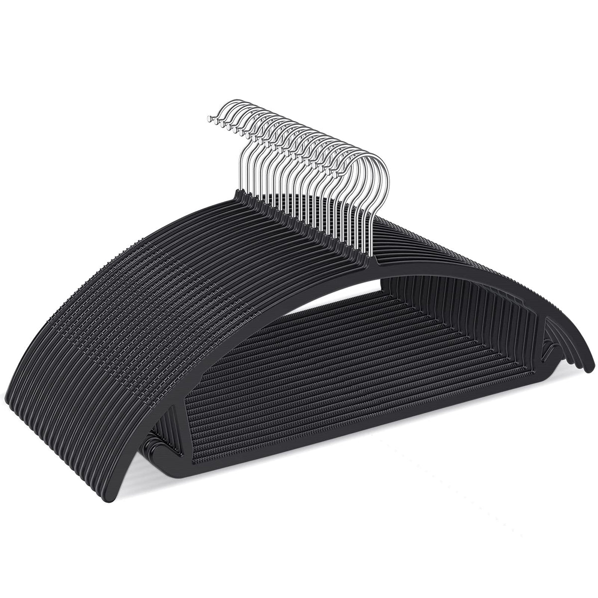Ergonomic Curved Plastic Hangers 50 Pack No-Bump Black, Heavy Duty