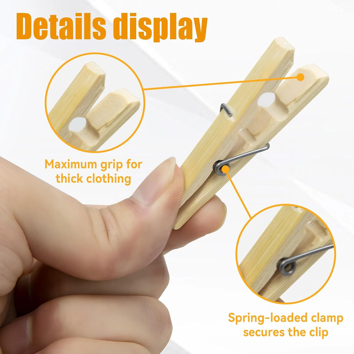 Natural Bamboo Clothespins 20-Pack Wooden Clothes Pins with Spring, 2.4 Inch Heavy Duty Rust Resistant Clips for Laundry, Crafts, Kitchen & Home Organization