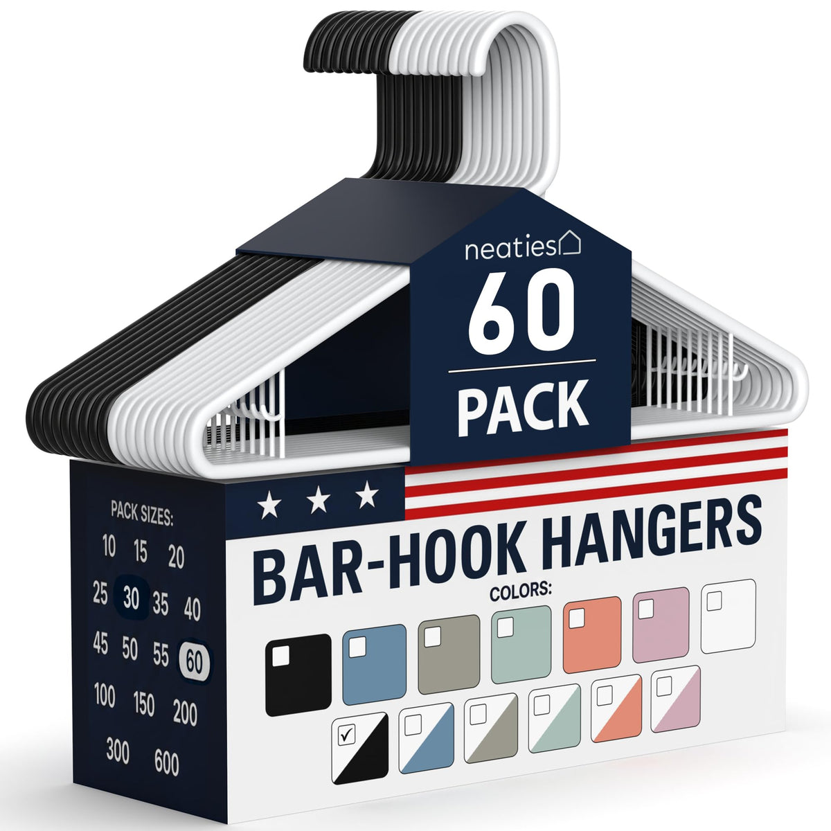 Plastic Hangers 30 Pack – Made in the USA – 6lb Capacity Standard Clothes Hangers with Strap Hooks for Dresses, Lingerie, Shirts, Pants, and Jackets – White