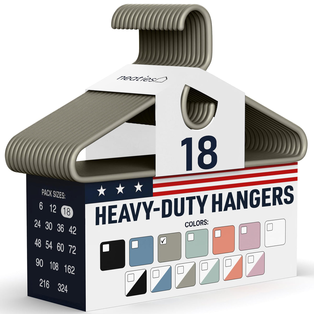 Heavy Duty Clothes Hangers 18 Pack – Made in the USA – 8lb Capacity Plastic Hangers for Adult Clothing – Durable for Pants, Coats, Jackets, or Jeans – White