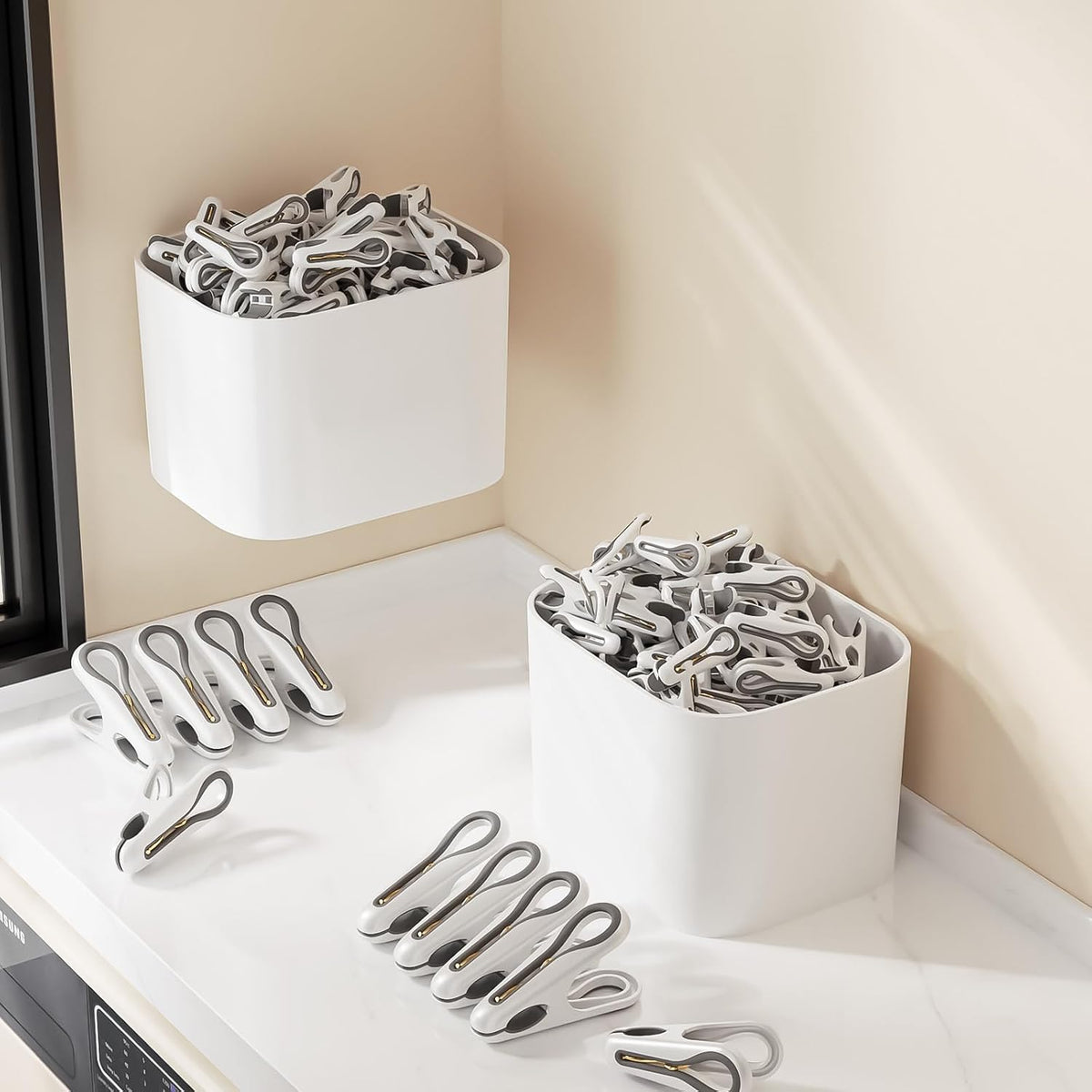 Clothes Pins, 36 Pack 2.5 Inch Plastic Clothespins with Storage Basket