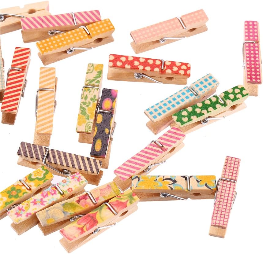 DECORA 3.5cm/1.38in Colorful Painted Wood Clothespin 100 Pieces for Photo Clips Scrap Booking Crafts Gift Wrapping