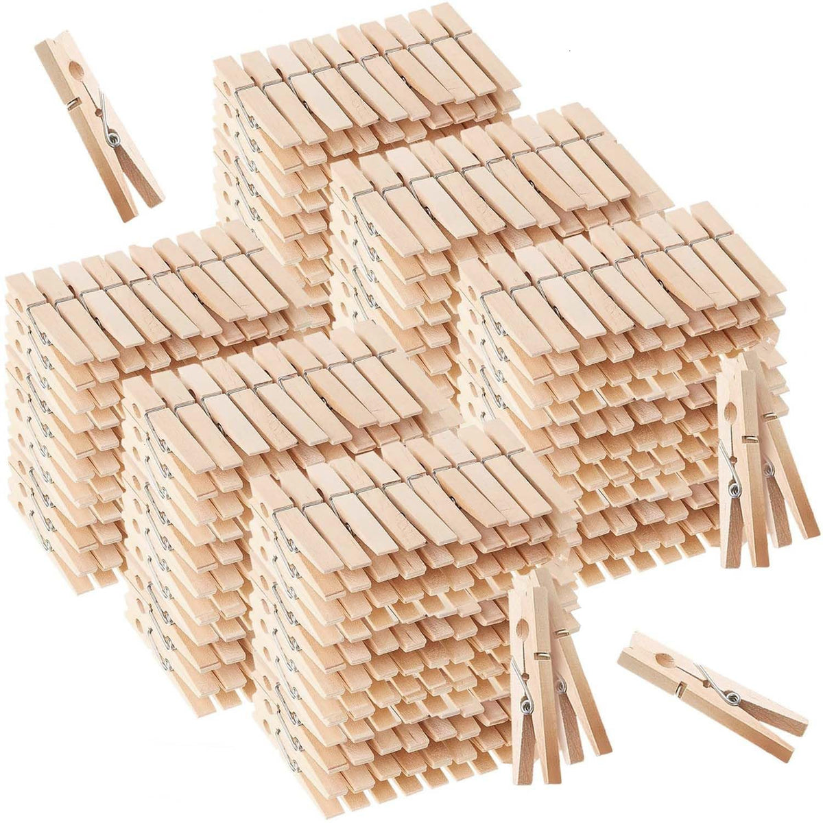 SenseYo 100 Pcs 1.9 Inch Wooden Clothes Pins Heavy Duty Natural Wood Clips Clothespins with Rust Resistant Spring for Hanging Pictures Chip Bags DIY Crafts Photos Drying Laundry Classroom Decoration