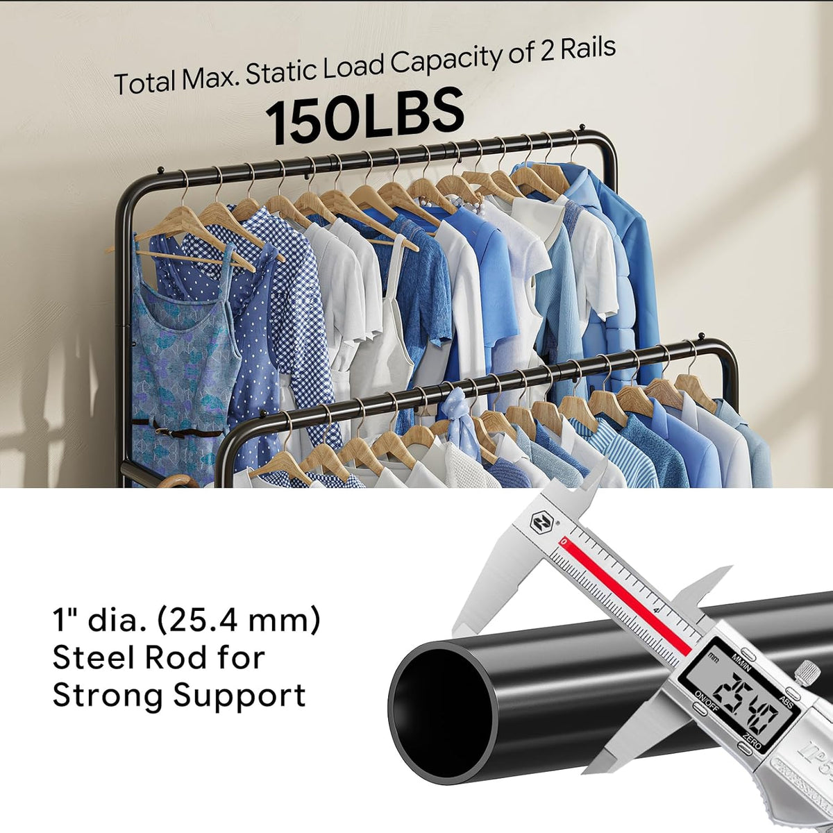 Simple Trending Clothing Clothes Rack, Double Rod Garment Rack, Black