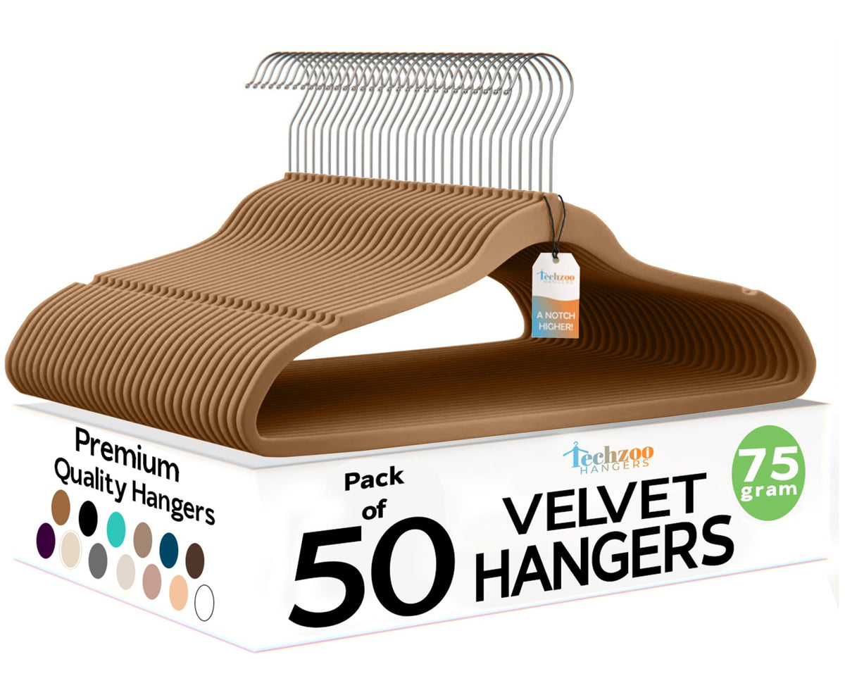 Techzoo 50 Pack New Premium Quality Velvet Hangers Ultra Thin Non Slip Adult Felt Space Saving Hangers for Closet Heavy Duty Coat Pants Jackets Dress Hangers 360° Swivel Hook Hold Upto 10 lbs Black