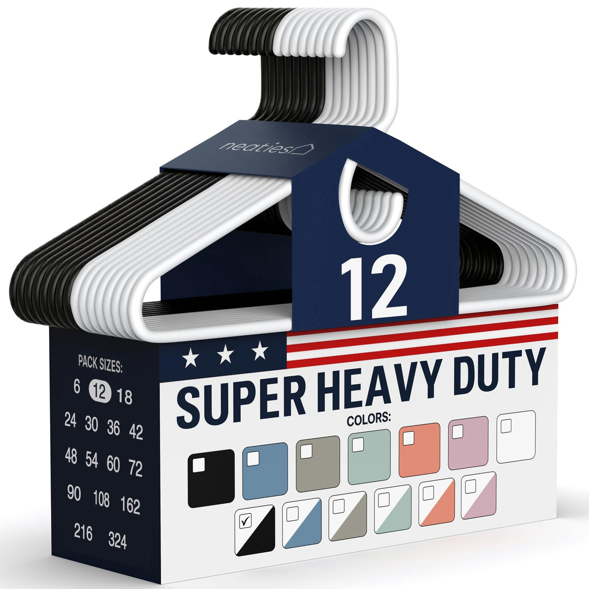 Super Heavy Duty Clothes Hangers 18 Pack – Made in the USA - 10lb Capacity, Thick Plastic Hangers for Pants, Coats, Jackets, Jeans and Adult Clothing – White