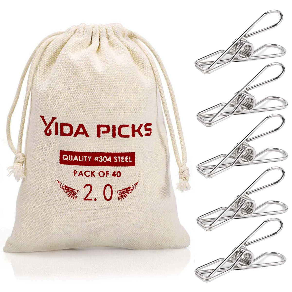 40 Pack Wire Clothes Pins Heavy Duty Outdoor, Stainless Steel ClothesPins for Hanging Clothes, Metal Clothes Pegs, Clothing Clips, Laundry Pins 1.8mm Diameter 6cm Long