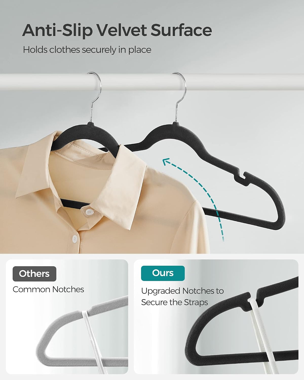 SONGMICS Velvet Hangers 50 Pack, Non-Slip Clothes Hangers, Space-Saving