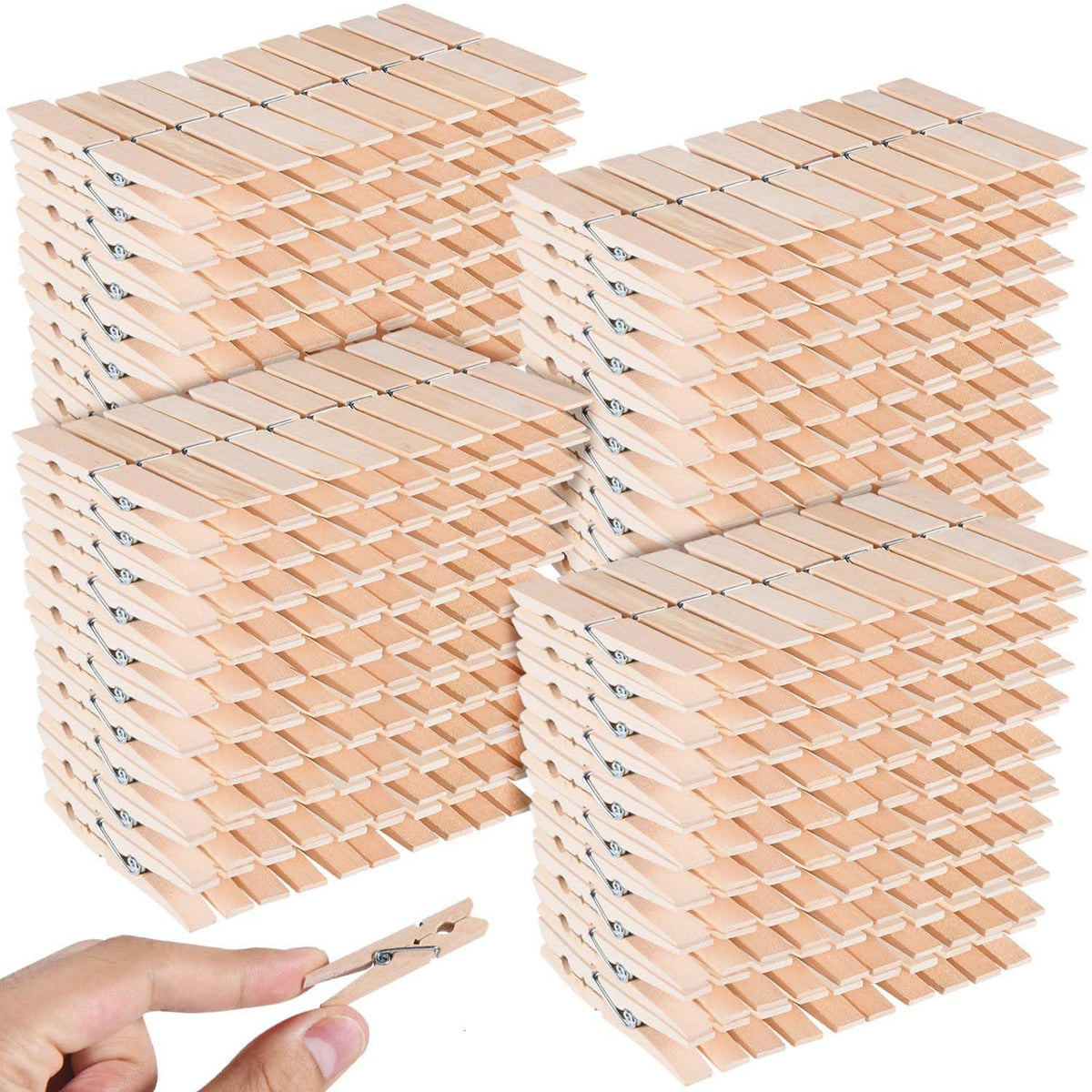 SenseYo 100 Pcs 1.9 Inch Wooden Clothes Pins Heavy Duty Natural Wood Clips Clothespins with Rust Resistant Spring for Hanging Pictures Chip Bags DIY Crafts Photos Drying Laundry Classroom Decoration