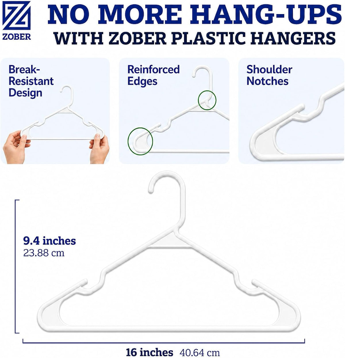 Clothes Hangers - White, Plastic Hangers 50 Pack for Shirts, Dresses, and Pants - Durable, Flexible Plastic Clothing Hangers