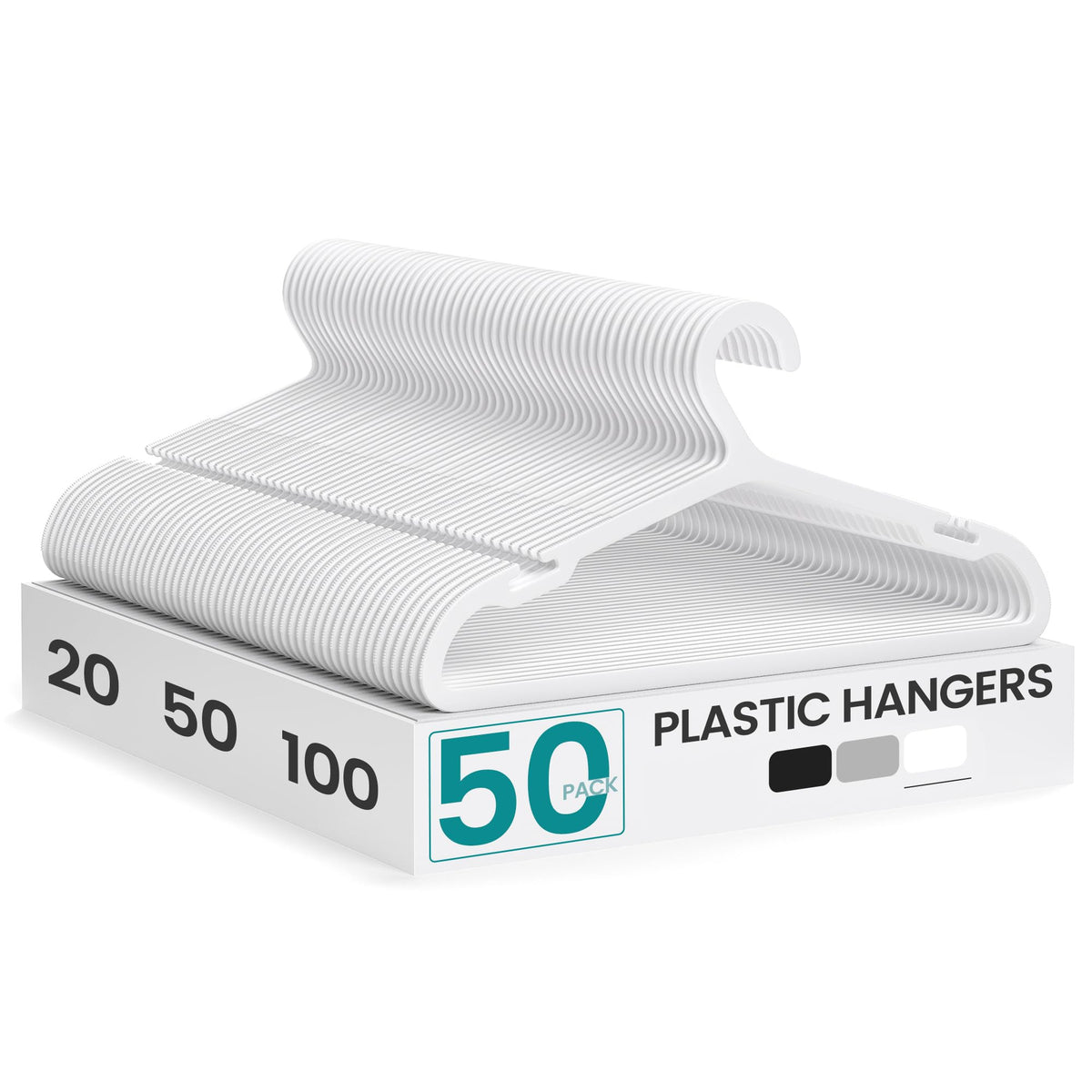 SONGMICS Clothes Hangers, Pack of 50, Plastic Hangers, with Wide Shoulder Notches, Space-Saving Coat Hangers, 16.4 Inches Wide, for Closet, Cloud White UCRP010W01