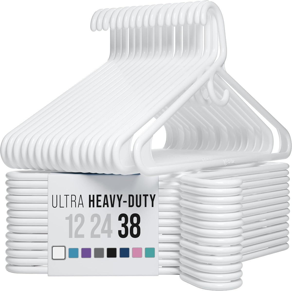 NEATERIZE Thick Heavy Duty Hangers - White Plastic Clothes Hangers 38 Pack - Great for Coat Hanger, Jackets Jeans & Suit Hanger for Closet - New Apartment Essentials Percheros Ganchos para Colgar Ropa