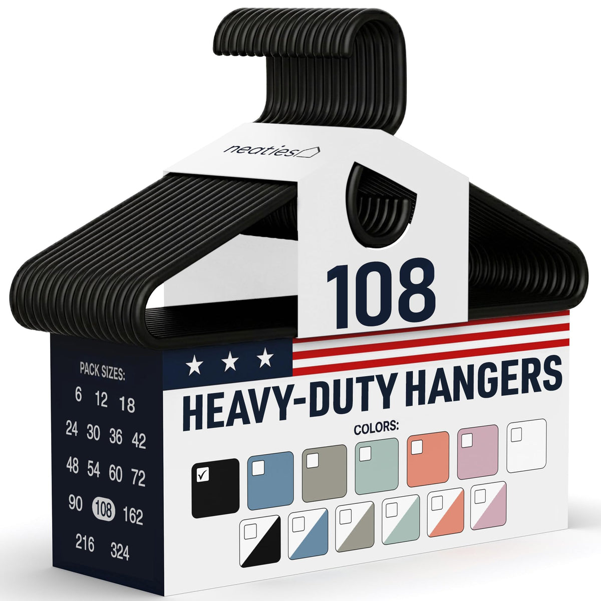 Heavy Duty Clothes Hangers 18 Pack – Made in the USA – 8lb Capacity Plastic Hangers for Adult Clothing – Durable for Pants, Coats, Jackets, or Jeans – White