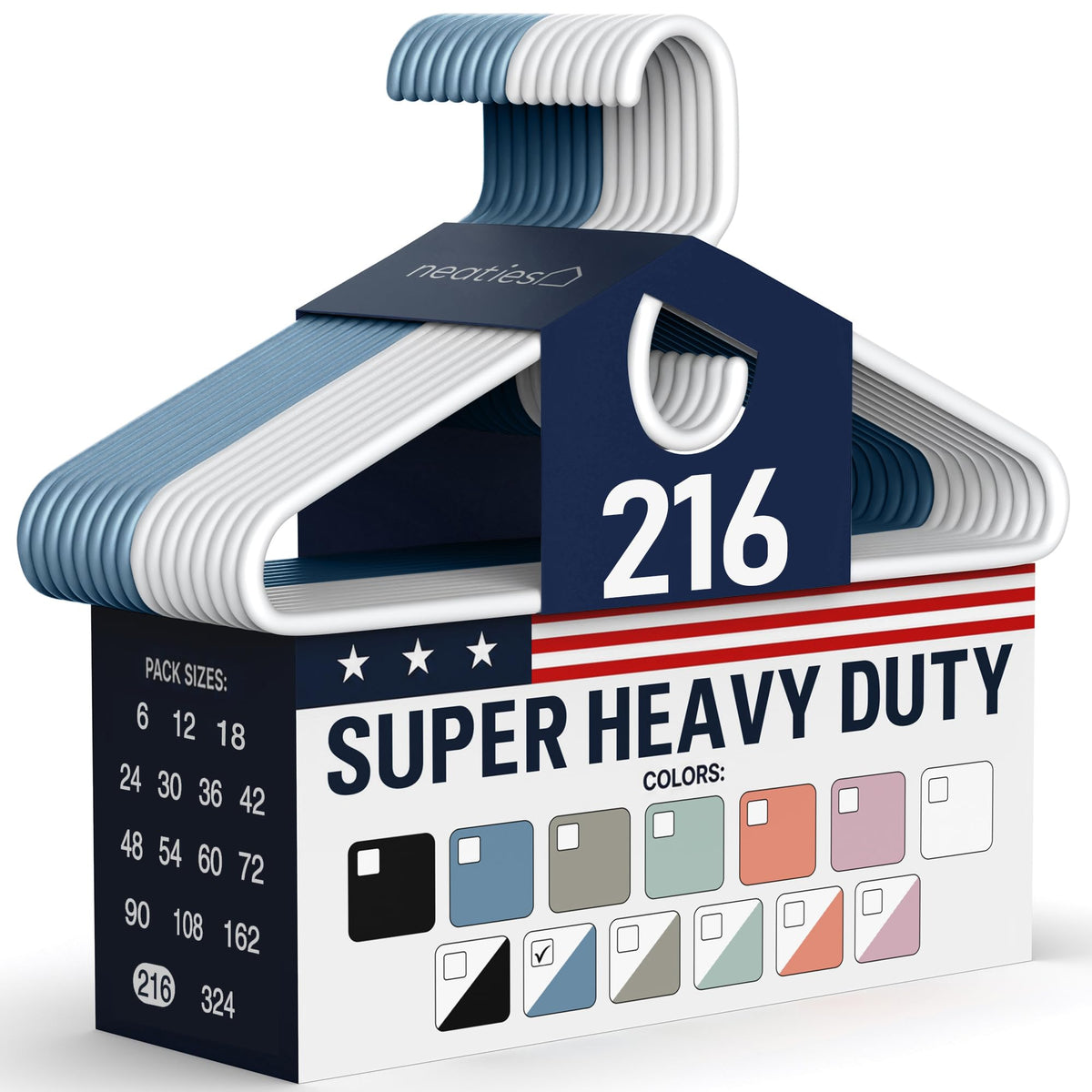 Super Heavy Duty Clothes Hangers 18 Pack – Made in the USA - 10lb Capacity, Thick Plastic Hangers for Pants, Coats, Jackets, Jeans and Adult Clothing – White