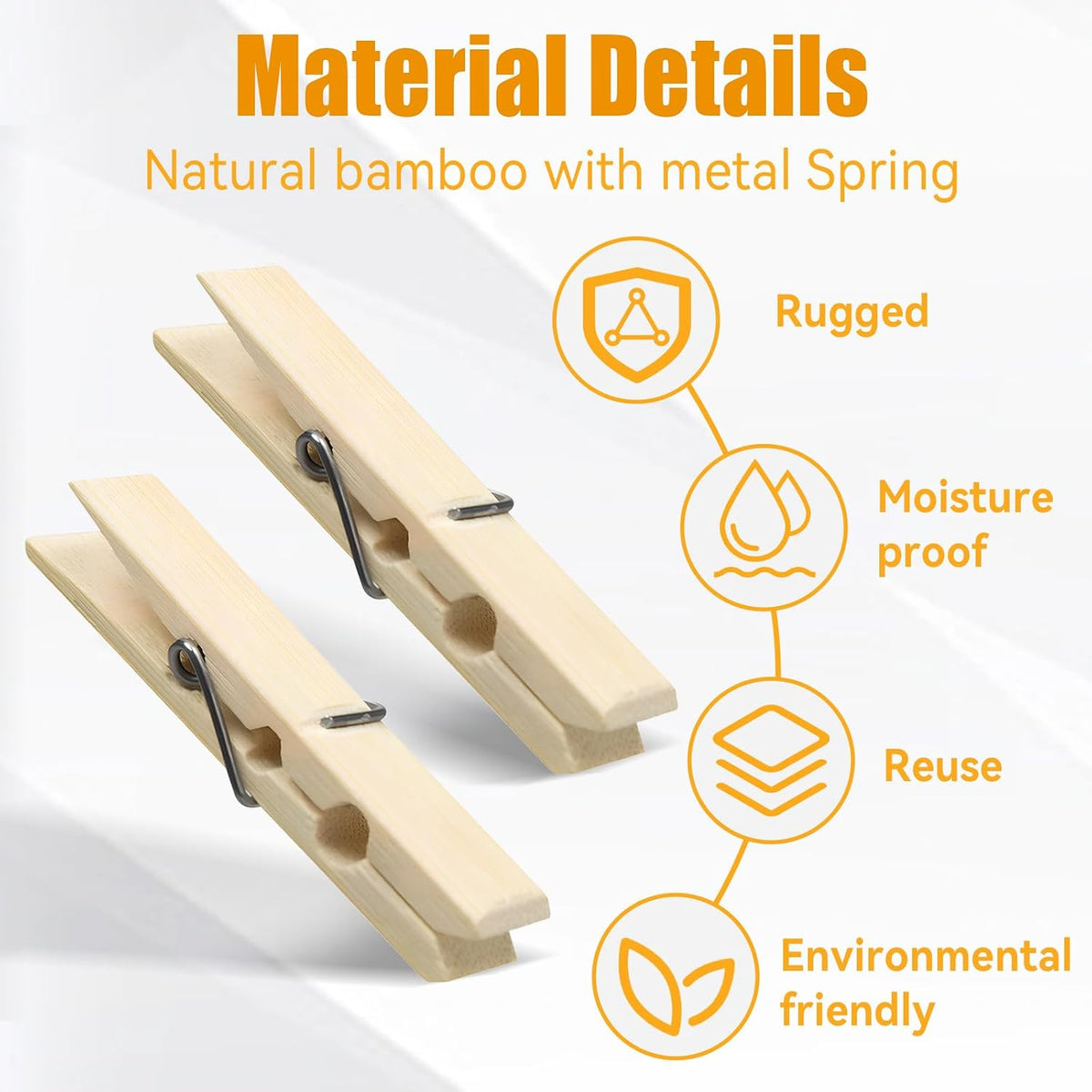 Natural Bamboo Clothespins 20-Pack Wooden Clothes Pins with Spring, 2.4 Inch Heavy Duty Rust Resistant Clips for Laundry, Crafts, Kitchen & Home Organization