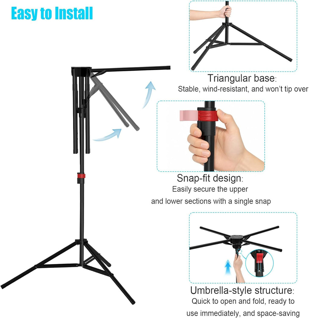 Portable Tripod Clothes Drying Rack, Foldable 4-Bar Rack for Space Saving
