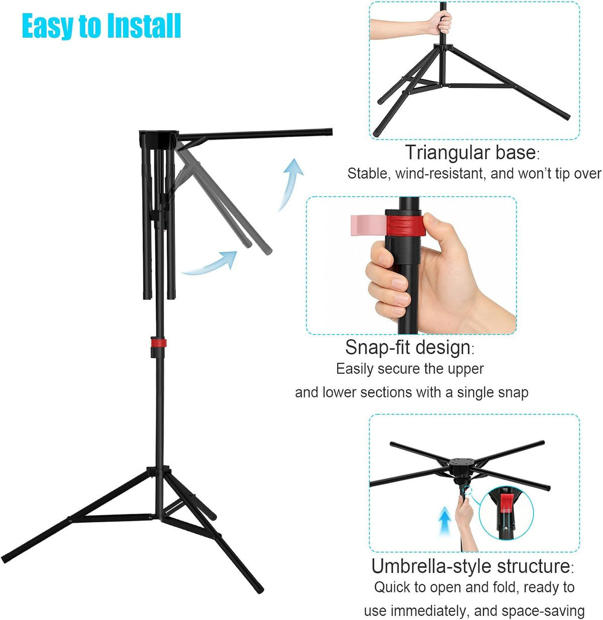 Portable Tripod Clothes Drying Rack, Foldable 4-Bar Rack for Space Saving