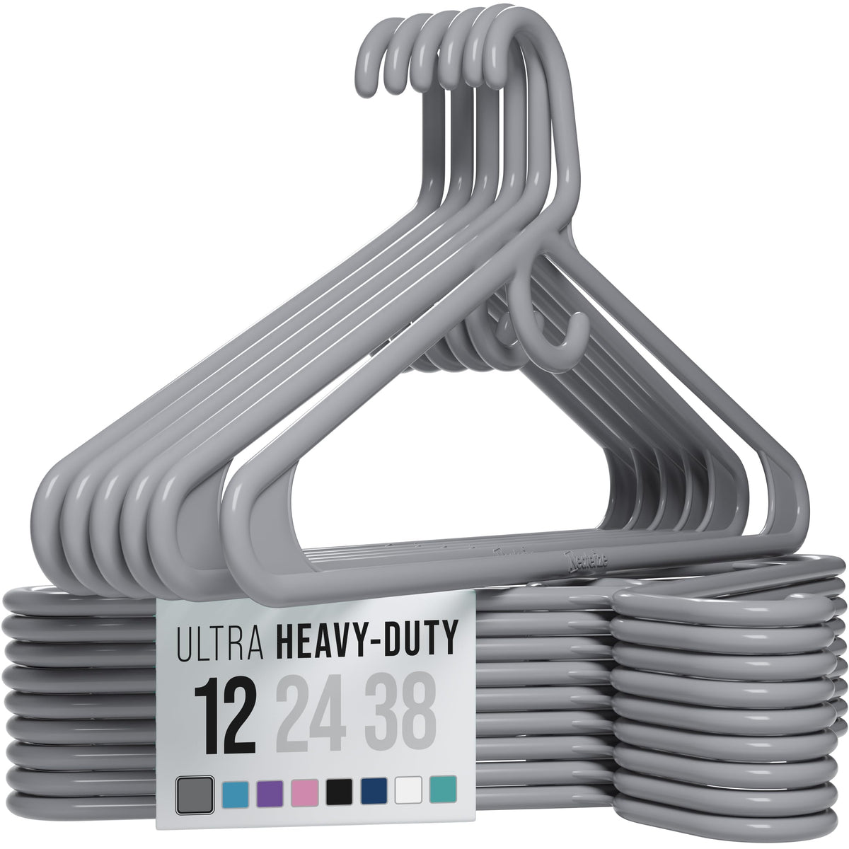 NEATERIZE Thick Heavy Duty Hangers - White Plastic Clothes Hangers 12 Pack - Great for Coat Hanger, Jackets Jeans & Suit Hanger for Closet - New Apartment Essentials Percheros Ganchos para Colgar Ropa