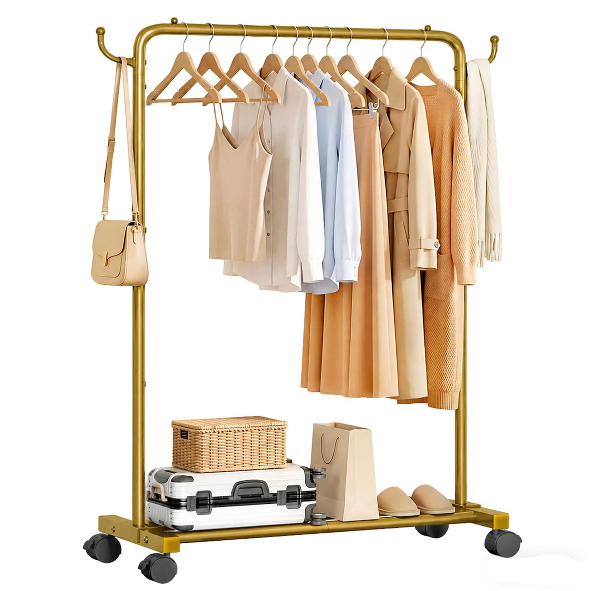 Homde Portable Clothes Rack for Bedroom: 4 Lockable Wheel Move Room-to-Room