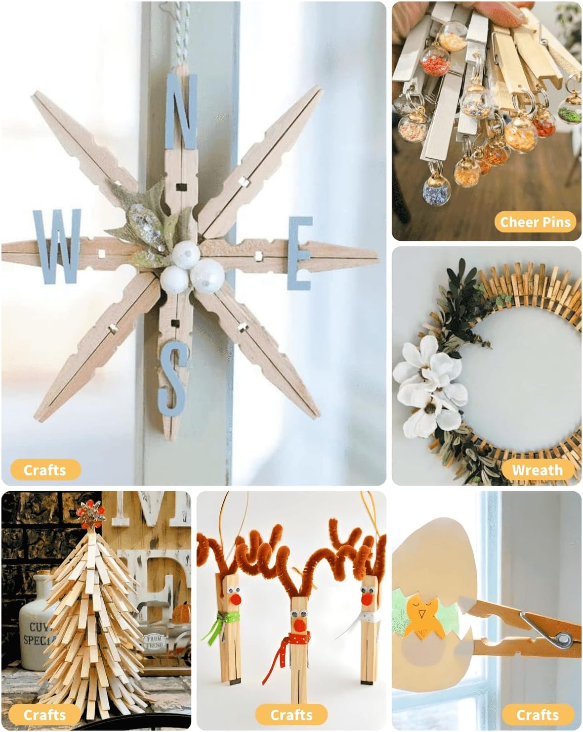 Large Clothes Pins Wooden Clothespins, 4 Inch 48 Pack Heavy Duty Outdoor Pegs, Clothing Hanging Laundry Close Pin Chip Clips Cheer Pins for Bags Photo Picture Artwork Crafts Display