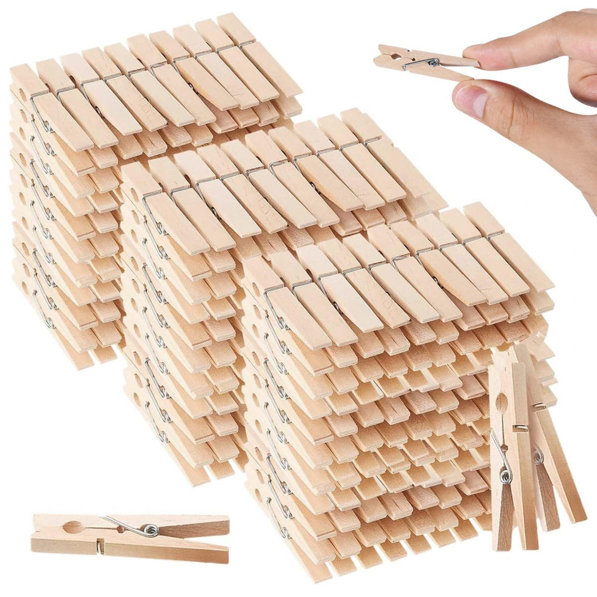 SenseYo 100 Pcs 1.9 Inch Wooden Clothes Pins Heavy Duty Natural Wood Clips Clothespins with Rust Resistant Spring for Hanging Pictures Chip Bags DIY Crafts Photos Drying Laundry Classroom Decoration