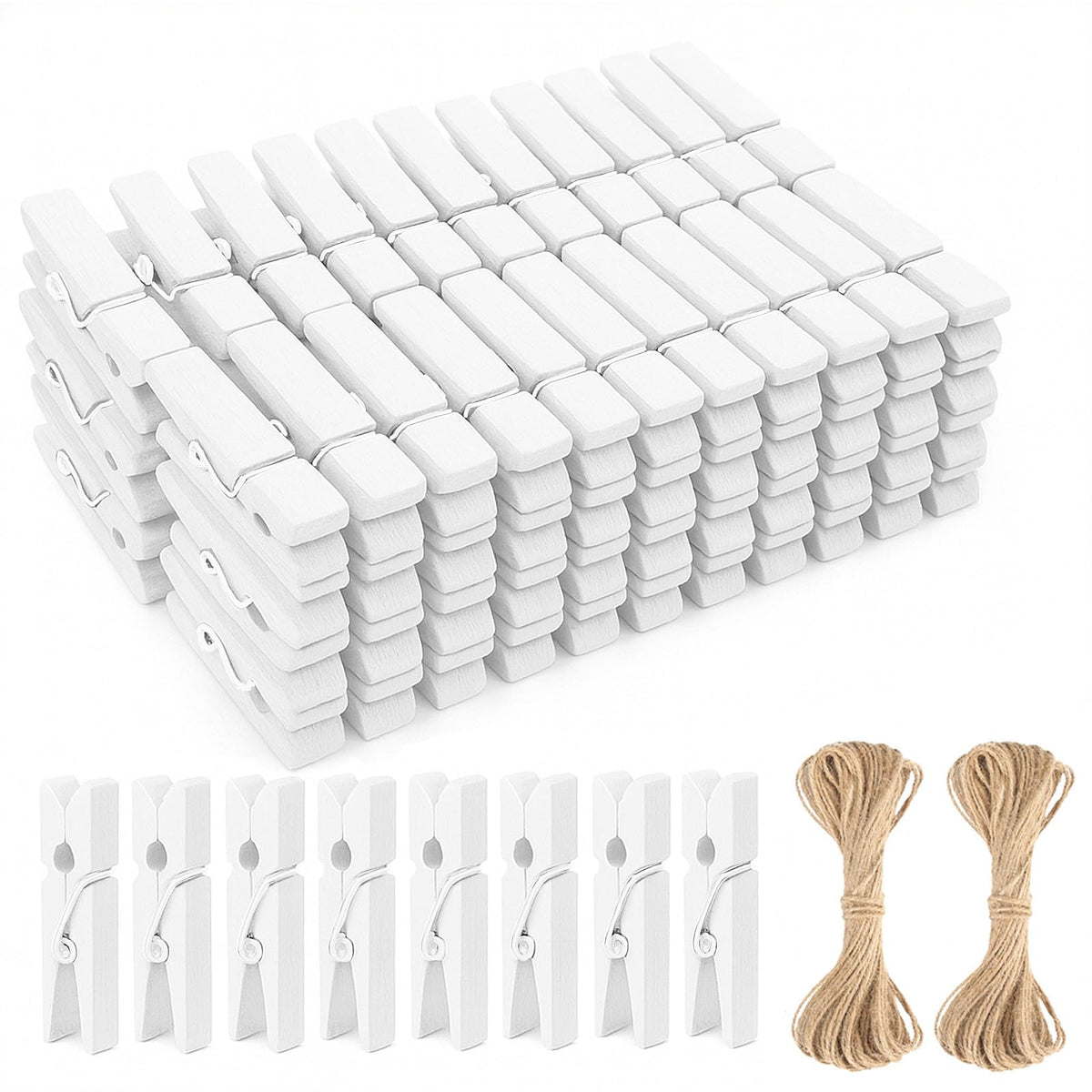 KINGLAKE Colored Clothes Pins Wooden - Colored Clothespins for Crafts 2.9 Inch,50 Pcs 10 Colors Colorful Clothespins Clips with Jute String for Hanging Pictures,Photo Displays,Classroom Arts Crafts
