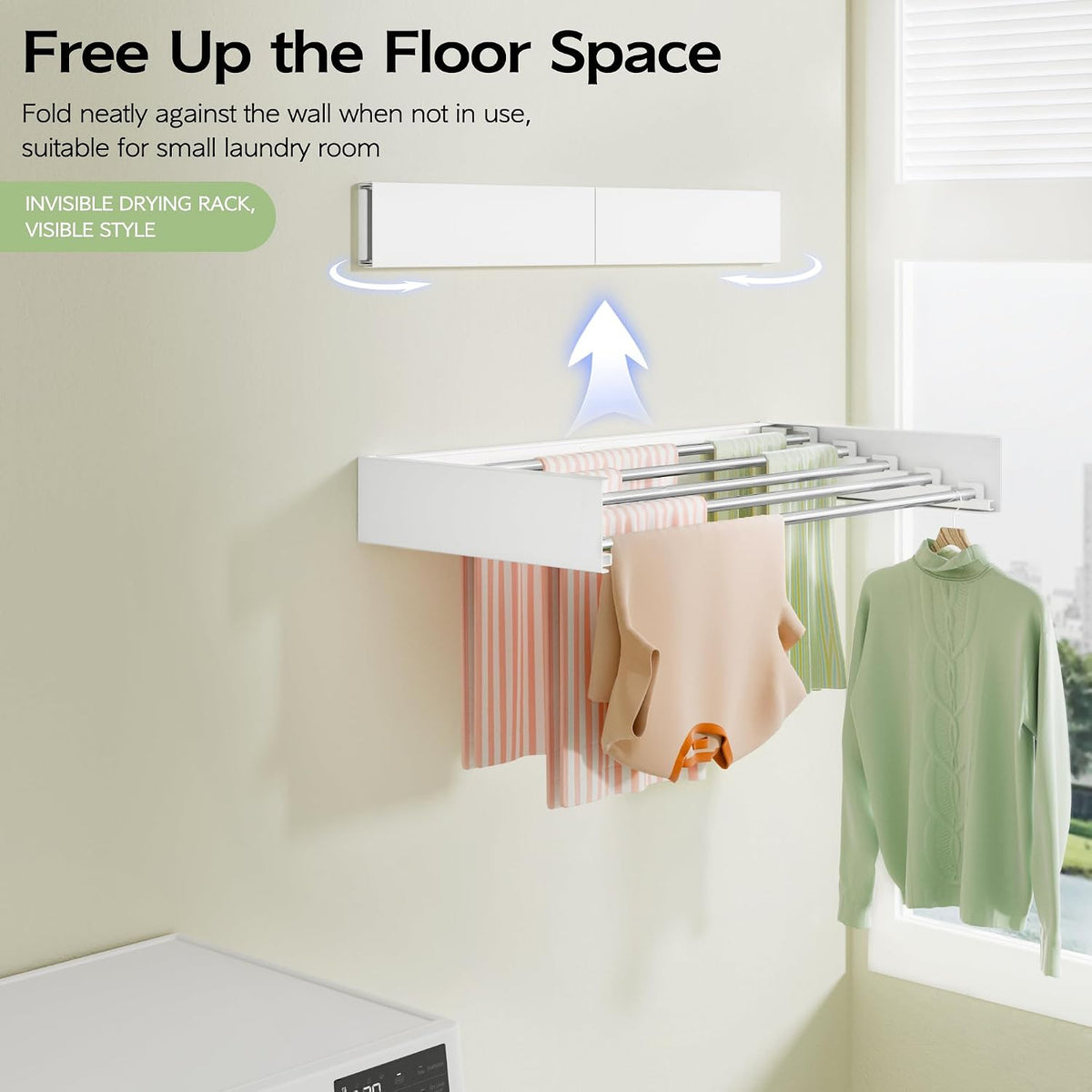 Vikaqi Wall Mounted Clothes Drying Rack 32", Foldable Wall Laundry Rack