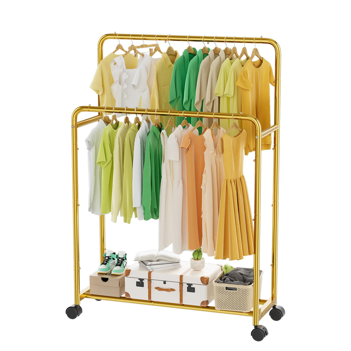 Simple Trending Clothing Clothes Rack, Double Rod Garment Rack, Black
