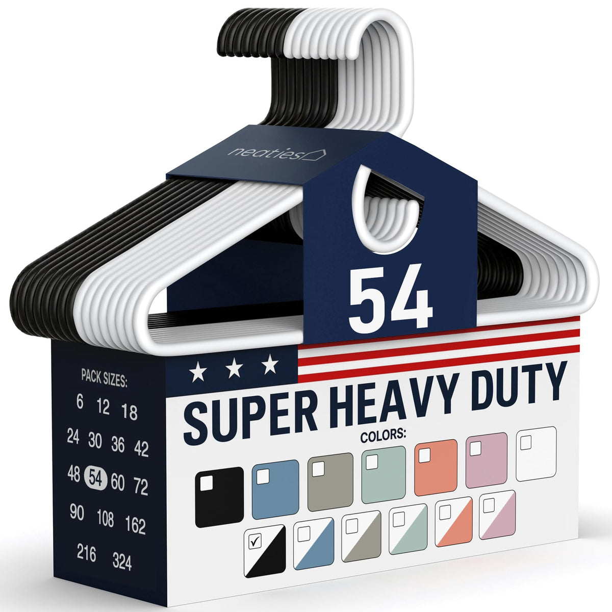 Super Heavy Duty Clothes Hangers 18 Pack – Made in the USA - 10lb Capacity, Thick Plastic Hangers for Pants, Coats, Jackets, Jeans and Adult Clothing – White