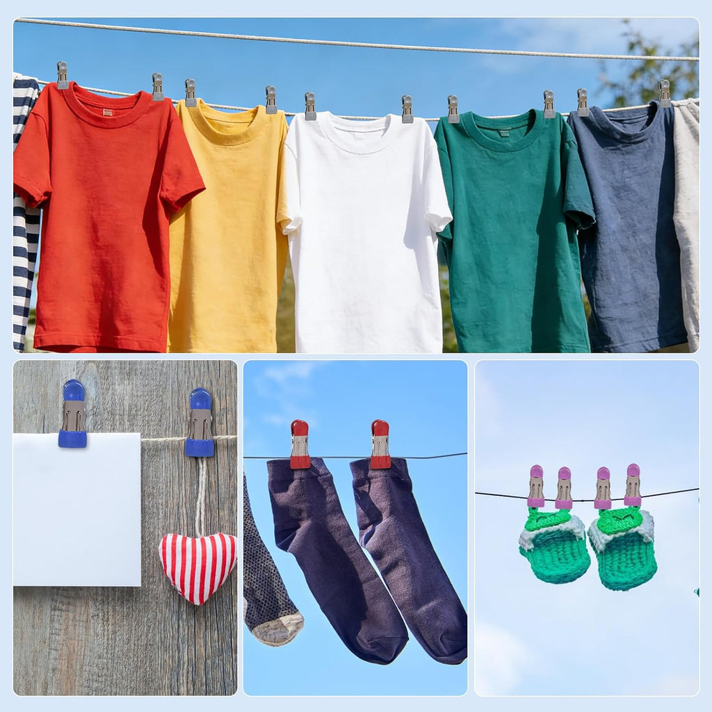 Clothes Pins Heavy Duty 72 Pack, Metal Clothespins Strong Grip, Clothes line Clips (12 Colors)