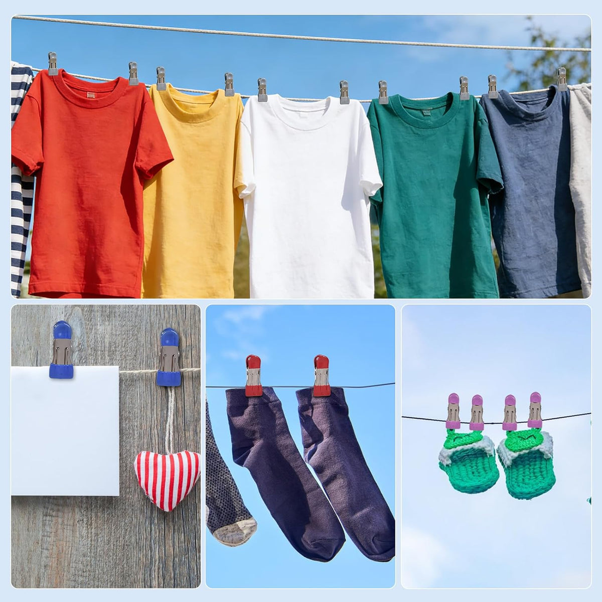 Clothes Pins Heavy Duty 72 Pack, Metal Clothespins Strong Grip, Clothes line Clips (12 Colors)