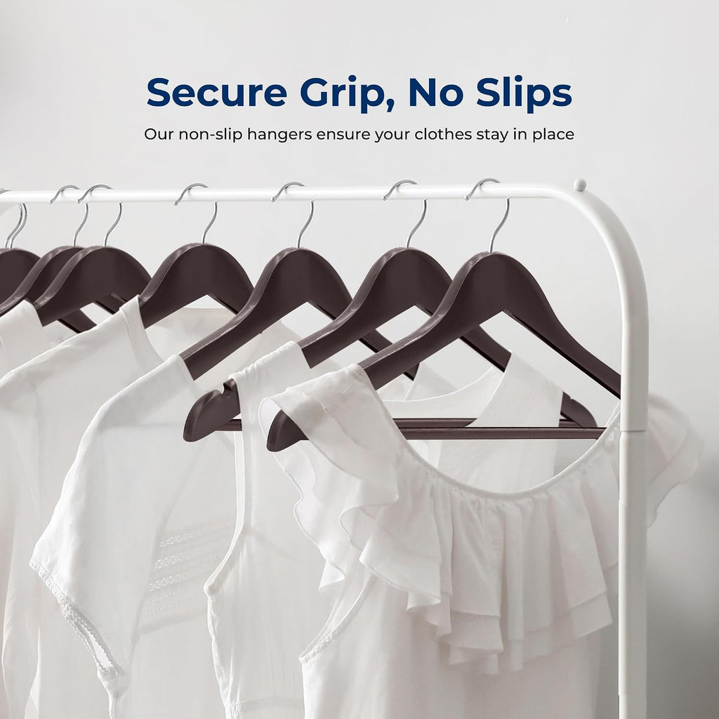 SereneLife Wooden Hangers 50 Pack - Durable & Slim Coat Hanger - Wood Hangers for Coats, Suits, Jackets, Closet & Pants - Suit Hanger with 360-Degree Rotatable Hook and Shoulder Grooves (Brown Color)