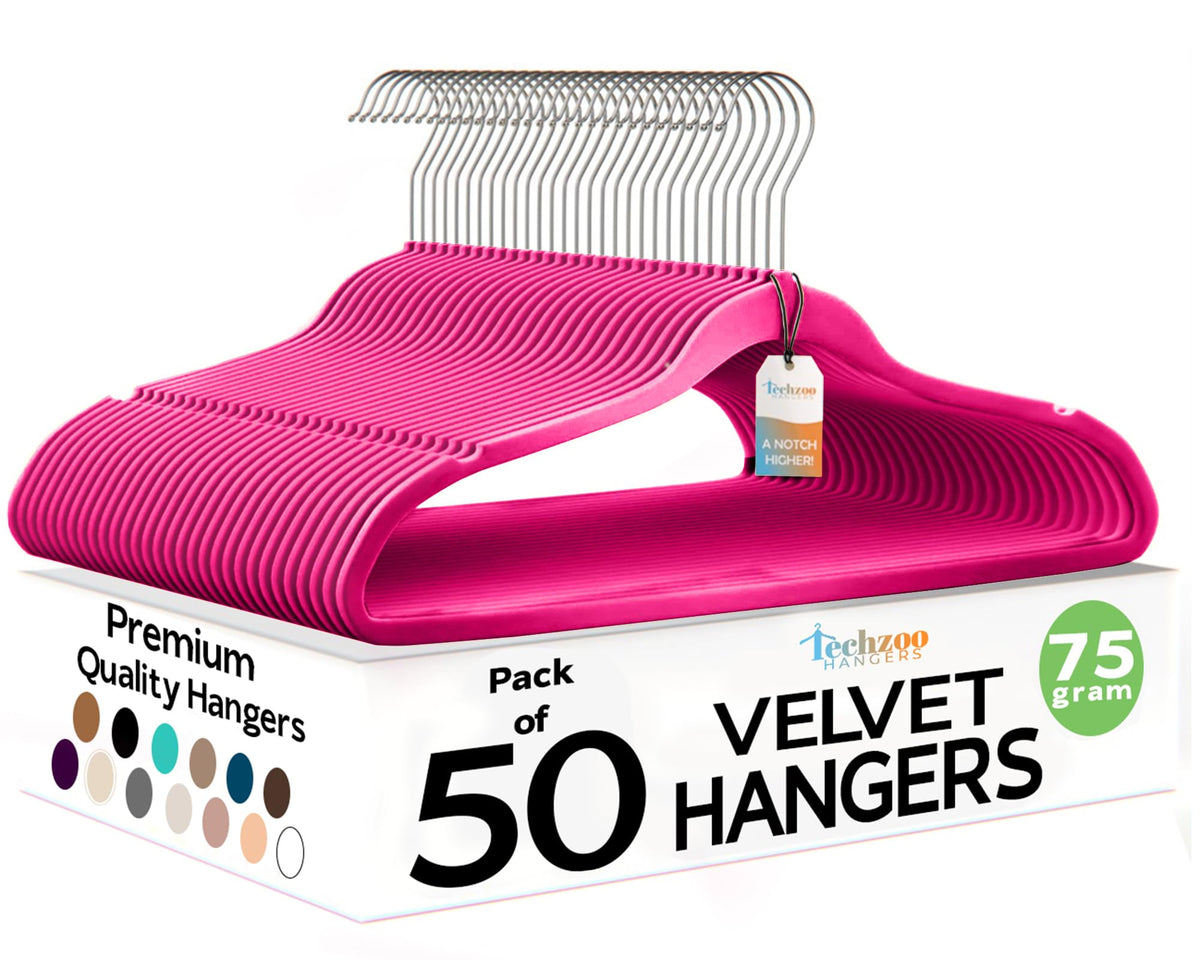 Techzoo 50 Pack New Premium Quality Velvet Hangers Ultra Thin Non Slip Adult Felt Space Saving Hangers for Closet Heavy Duty Coat Pants Jackets Dress Hangers 360° Swivel Hook Hold Upto 10 lbs Black