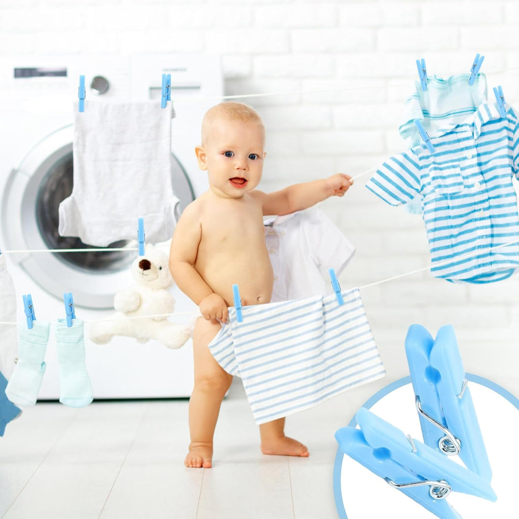 100PCS Baby Shower Games Clothespins Boy Plastic Clothes Pin Blue 1.37 inch